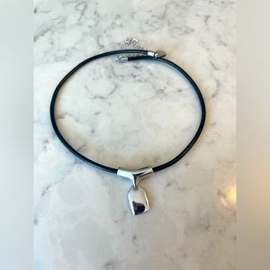 Lia Sophia Black Cord Necklace with silver charm 16-18 inches